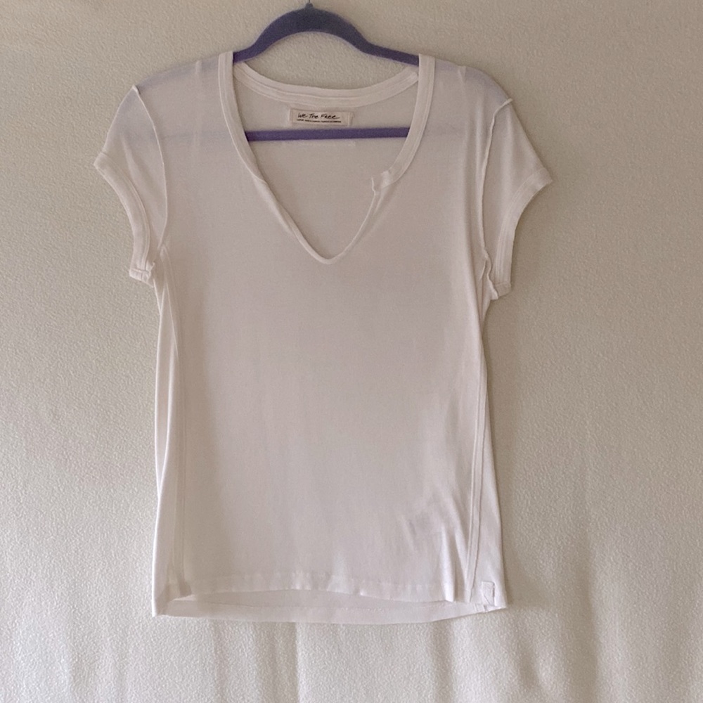 We the Free White V neck Cotton Top Large